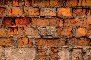Beton vintage turuncu, kırmızı ve bej tuğla duvar arka plan kırık