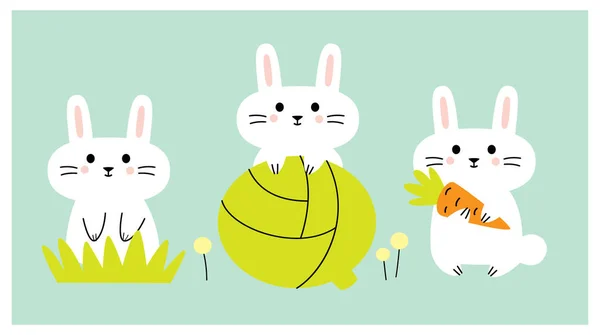 可爱的兔子们与蔬菜 — 图库矢量图片