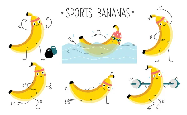 Conjunto com bananas esportivas bonitos — Vetor de Stock