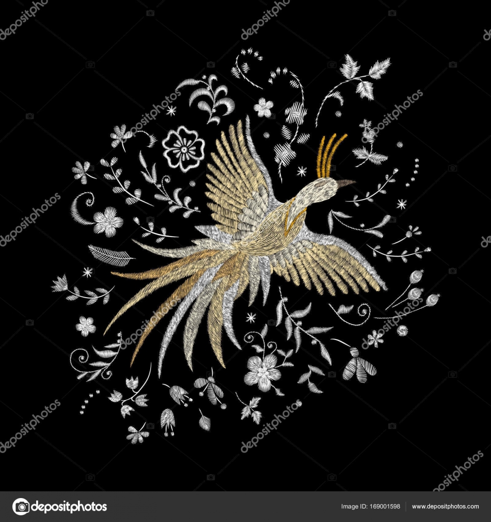 Phénix Loiseau De Feu Blanc De Dentelle Broderie Brodée à
