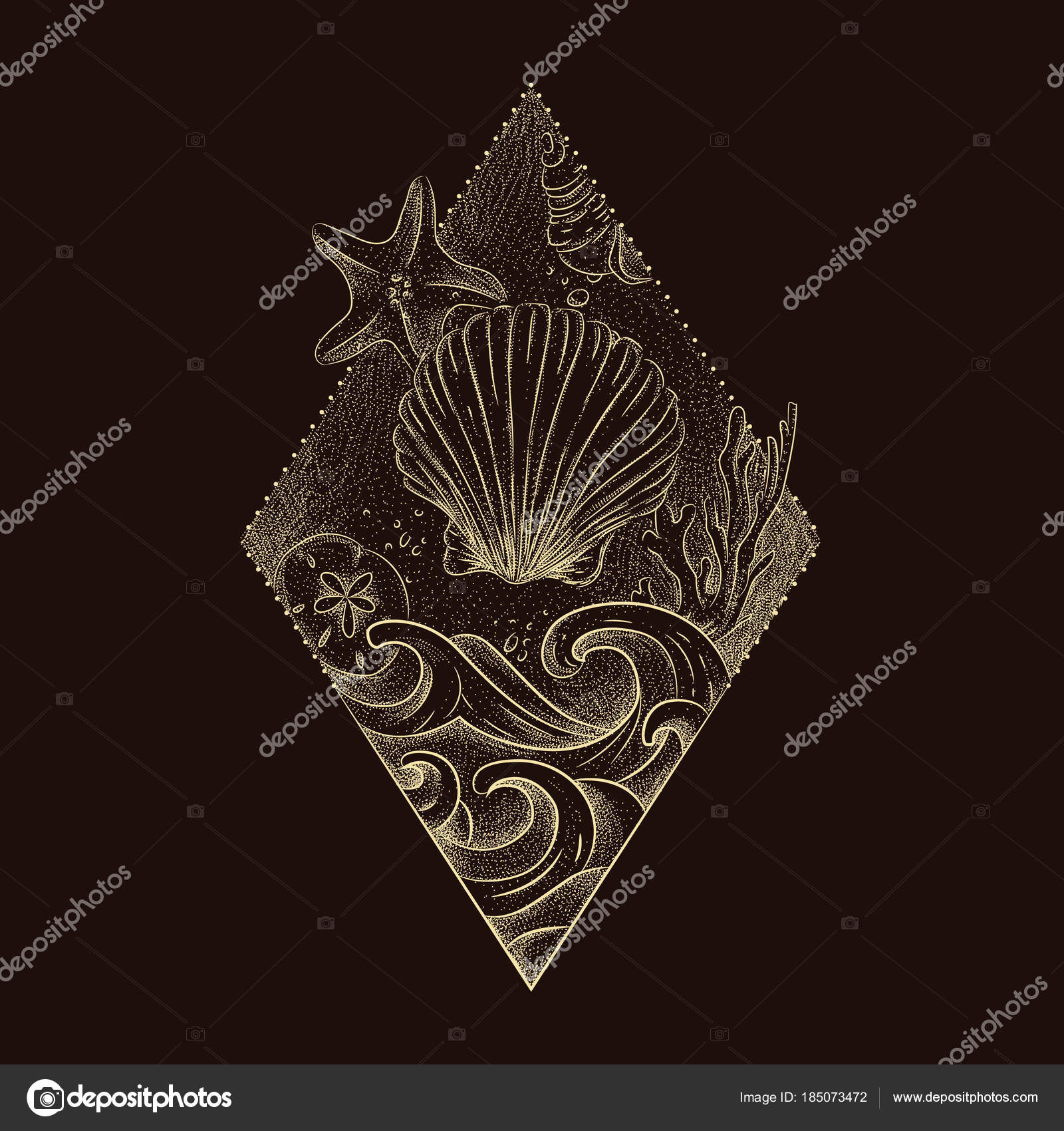 Incisione Shell Vista Panoramica Sulla Spiaggia Oceano Sul