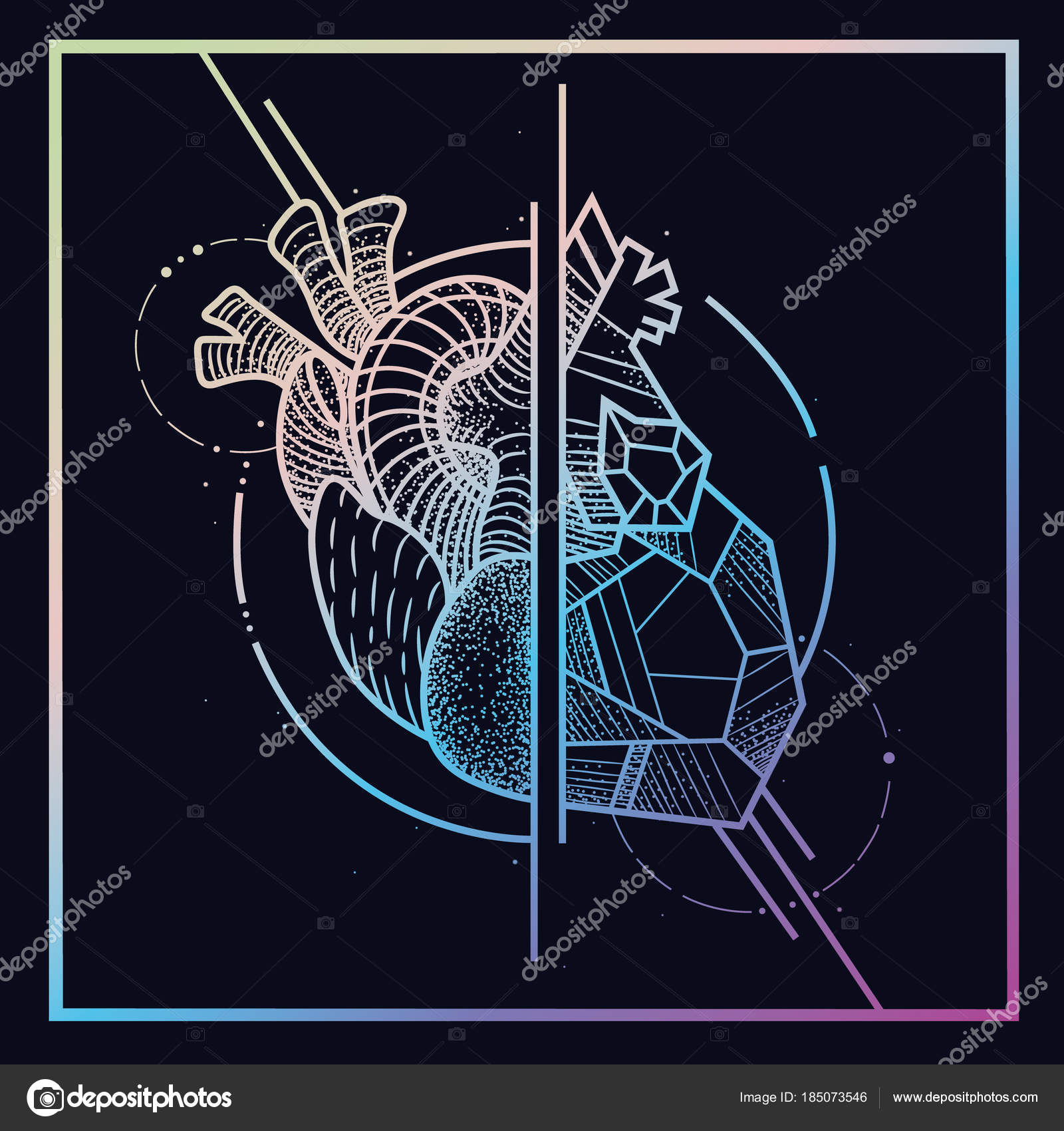 Heart Brain All Seeing Eye Style Engraving Polygonal Sketch Heart Brain All Seeing Eye Style Engraving Polygonal Sketch