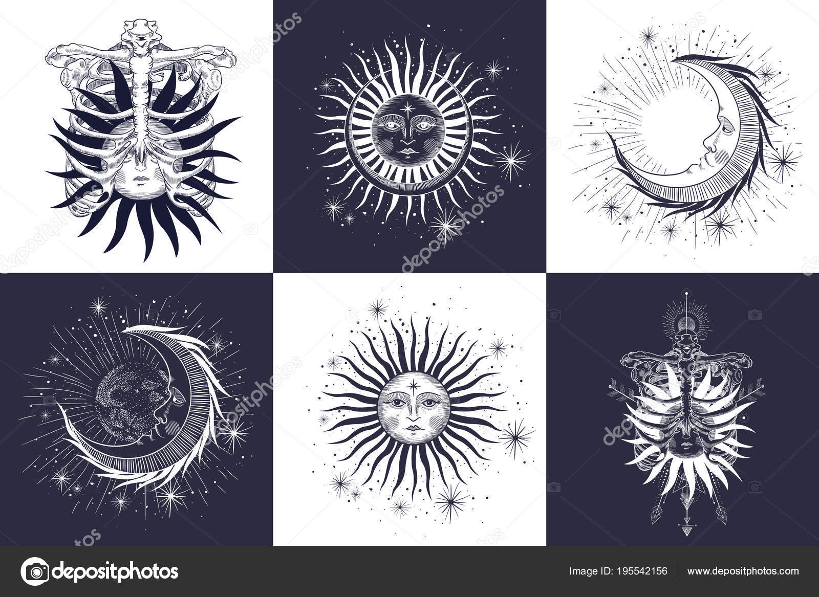 Face Sun Moon Stars Masonic Tattoo Design Shirts Alchemy Akultism Stock Vector Image By C Irkast