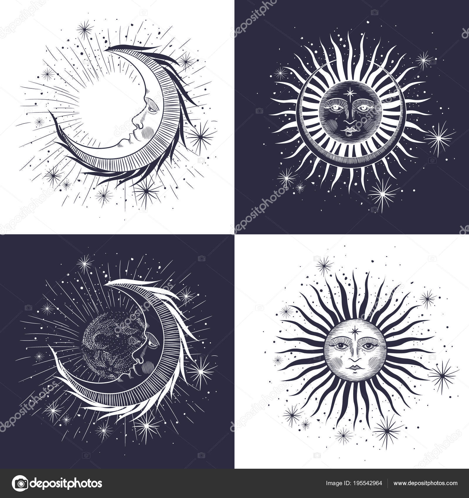 Face Sun Moon Stars Masonic Tattoo Design Shirts Alchemy Akultism Stock Vector Image By C Irkast