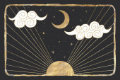 schicke goldene luxuriöse Retro-Vintage-Gravur-Stil. Bild der Sonnen- und Mondphasen. Kultur des Okkultismus. Vektorgrafik