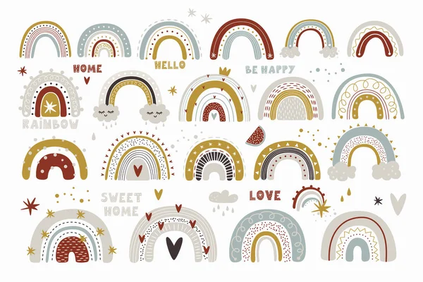 Cute collection magic rainbow for design of a childs room, childrens poster. printing on fabric and paper. stars and heart. made with love. Vector graphics — Stock Illustration Cute Collection Magic Rainbow Design Childs Room Childrens Poster Printing Royalty Free Stock Vectors
