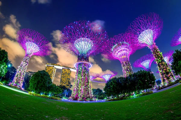 Singapore - 11 Feb 2017: Singapore stadsbilden på natten i Singapore. — Stockfoto