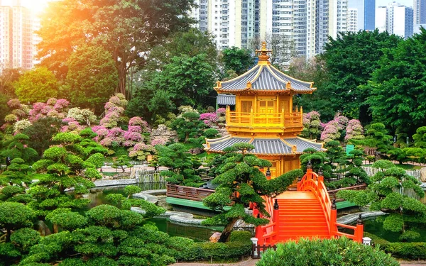 Το Golden Περίπτερο απόλυτης τελειότητας στη Κήπος Nan Lian σε γυναικείο μοναστήρι Chi Lin, Χονγκ Κονγκ. — Φωτογραφία Αρχείου