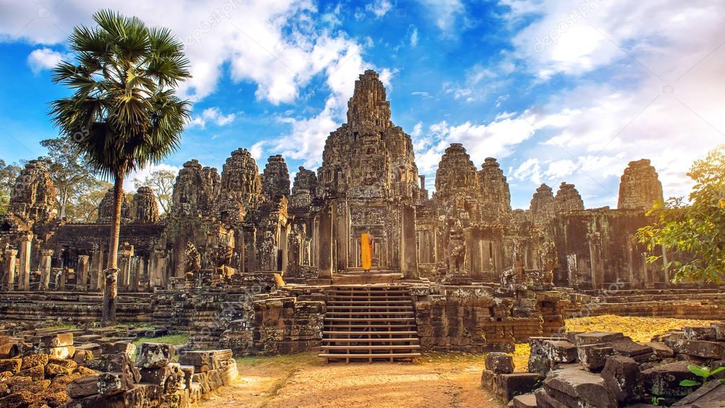 Bayon Temple with giant stone faces, Angkor Wat, Siem Reap, Cambodia