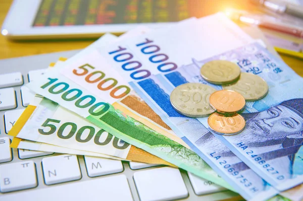 South Korean won currency and finance business. Business concept — Stock Photo, Image