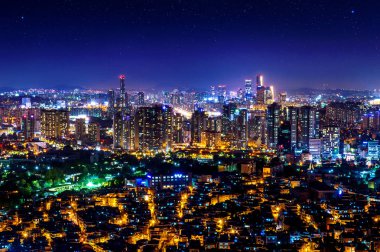 Cityscape gece Seoul, Güney Kore.