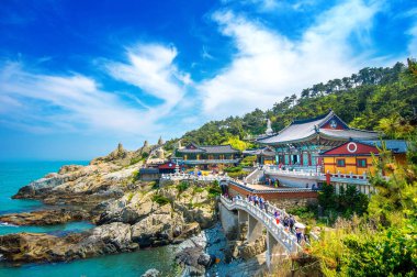 Haedong Yonggungsa Tapınağı ve Busan, Busan, Güney Kore Budist tapınağı Haeundae denizde.
