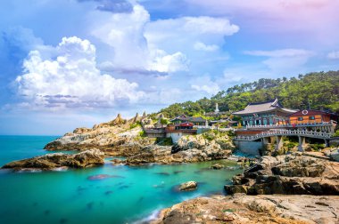 Haedong Yonggungsa Tapınağı ve Busan, Busan, Güney Kore Budist tapınağı Haeundae denizde.
