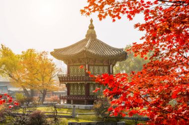 Gyeongbokgung Sarayı, Güney Kore'de Seul sonbaharda.