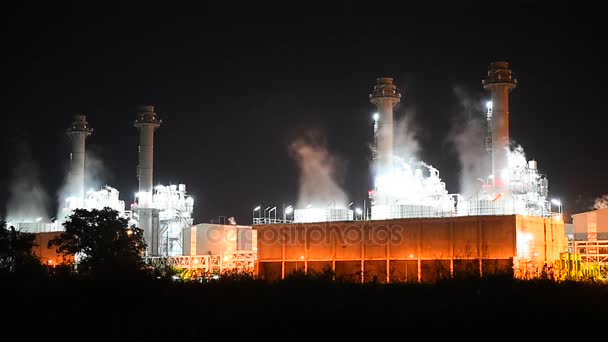 Chemical Plant or Power Plant at night, 4K — Stock Video