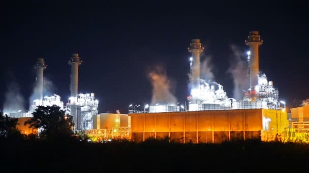 Chemical Plant or Power Plant at night, 4K — Stock Video