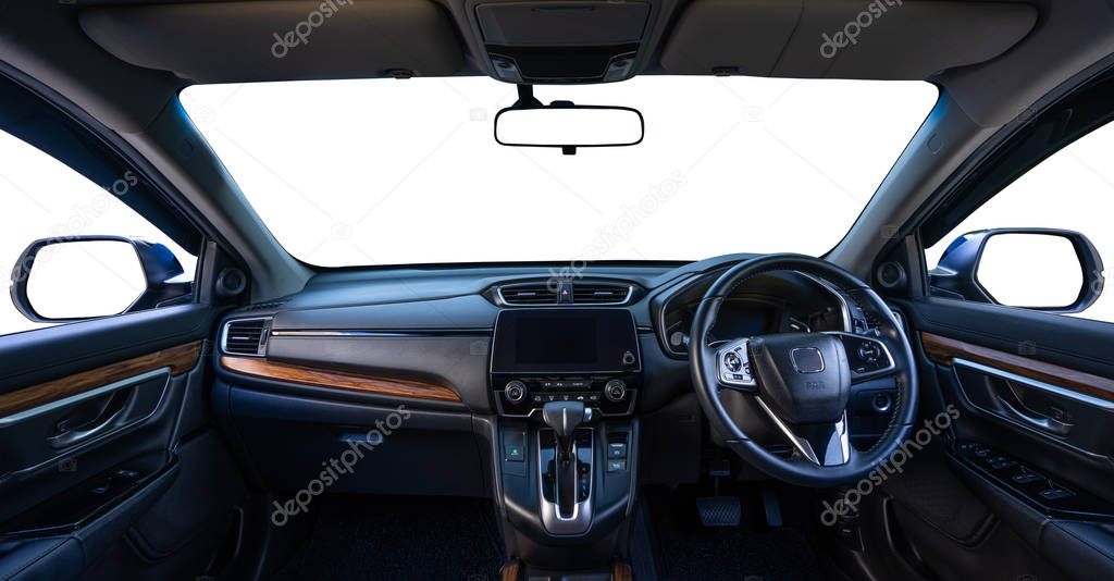 Car inside isolated on white background.