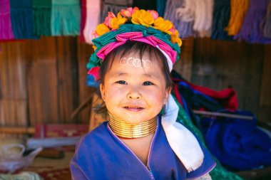 CHIANG RAI, THAILAND - FEB 14, 2020 : Long Neck Karen woman at hill tribe villages, Chiang Rai Province, Thailand.