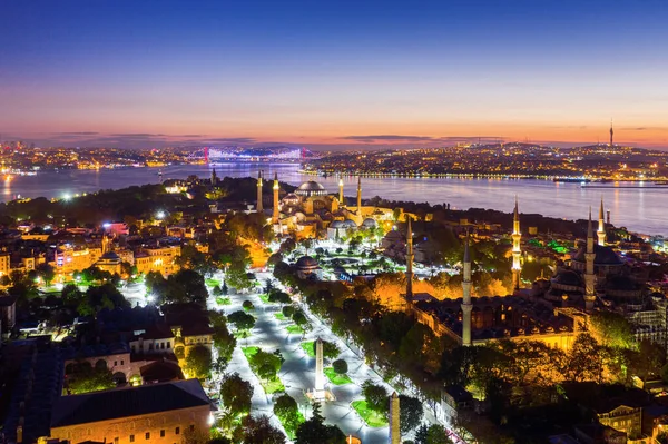 Vista Aérea Ciudad Estambul Hagia Sophia Por Noche Turquía — Foto de Stock
