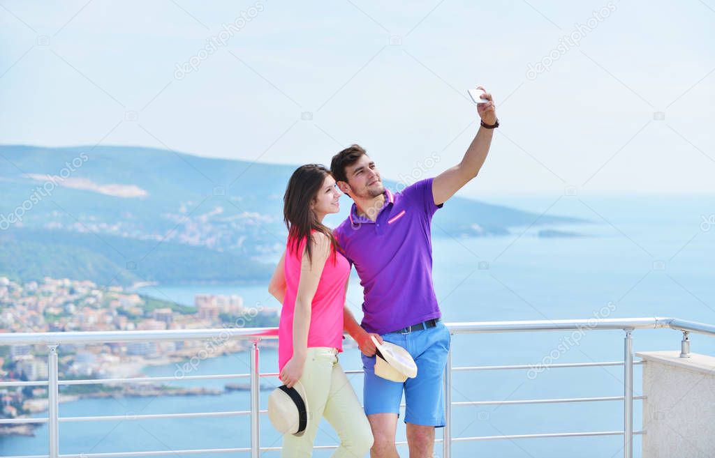 Young couple making selfie 