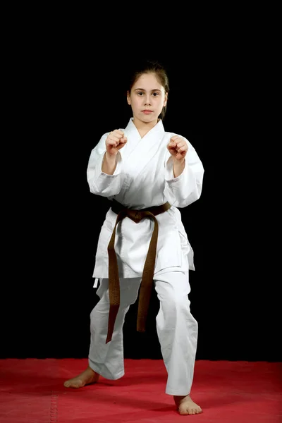 Treinamento Meninas Karate Artes Marciais — Fotografia de Stock