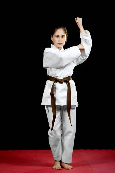 Treinamento Meninas Karate Artes Marciais — Fotografia de Stock