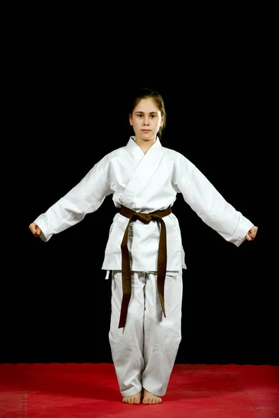 Chica Entrenamiento Karate Artes Marciales — Foto de Stock