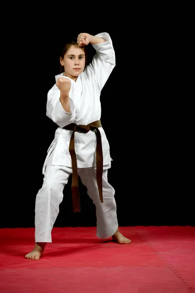 Treinamento Meninas Karate Artes Marciais — Fotografia de Stock