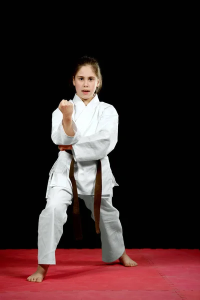 Chica Entrenamiento Karate Artes Marciales — Foto de Stock