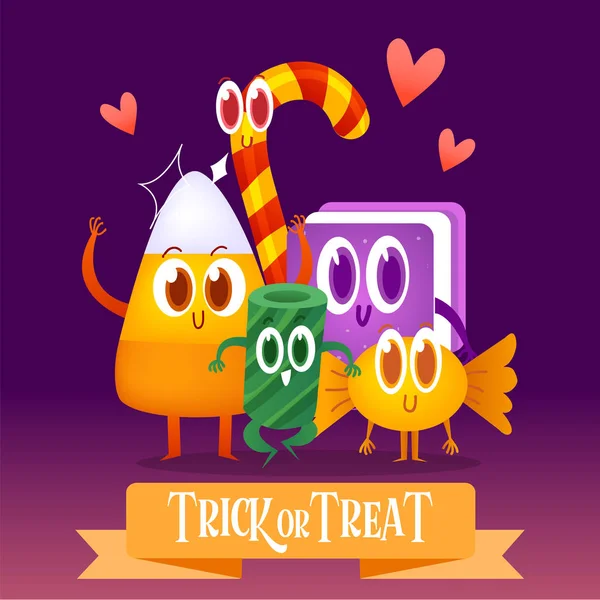 Conjunto de doces de desenhos animados para o Halloween — Vetor de Stock