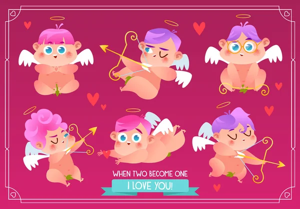 Mignon dessin animé Cupidons — Image vectorielle