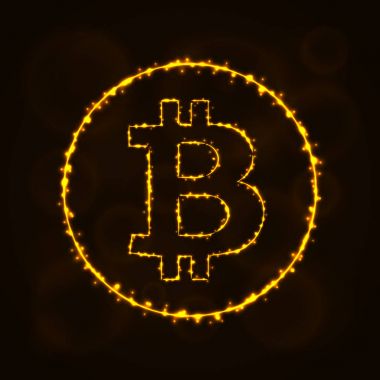 Bitcoin dijital para siluet ışıkların.