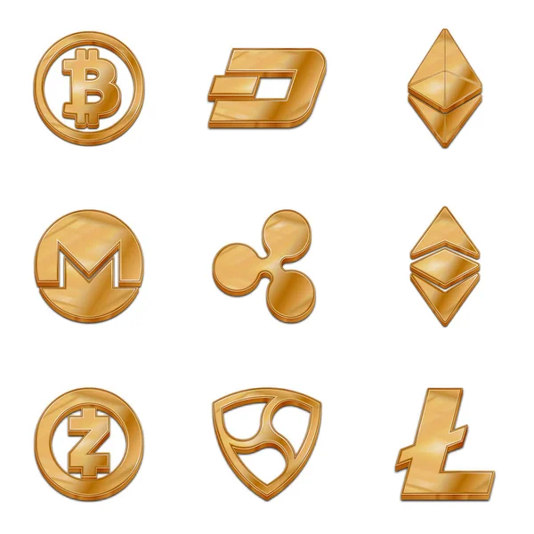 Altın cryptocurrency trendy 3d stil vektör simgesi.