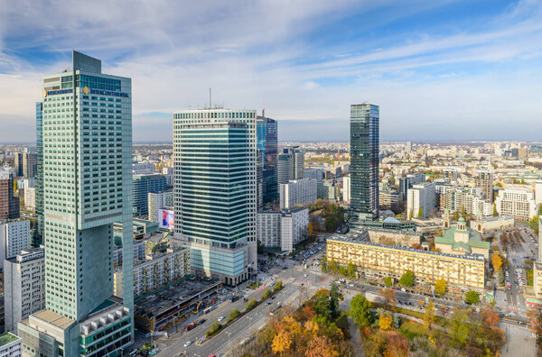WARSAW, POLAND - NOVEMBER 4, 2016: aerial view of Warsaw.