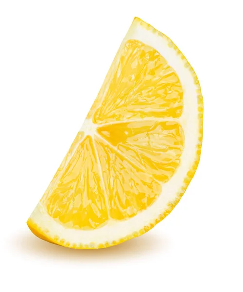 イエロー レモンの柑橘系果実の熟したスライスに孤立した白い背景に立っています クリッピング パスとレモンの柑橘系の果物ウェッジ — ストック写真