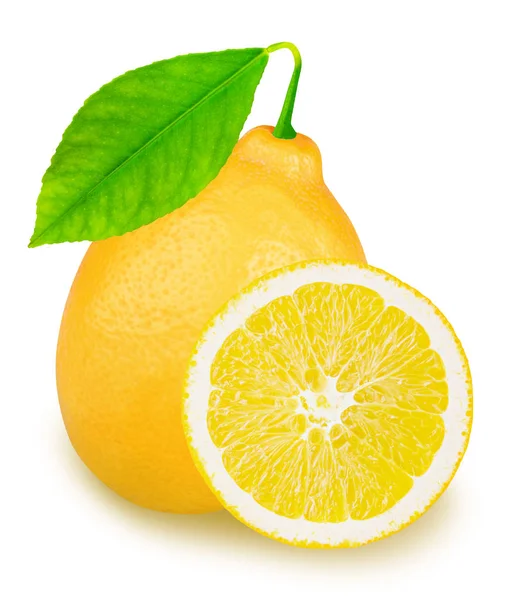 分離のレモン つの全体レモン フルーツ半クリッピング パスと白い背景で隔離 — ストック写真