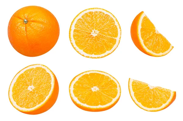 Isolated Oranges Collection Whole Sliced Orange Fruits Isolated White Background — Stock Photo, Image