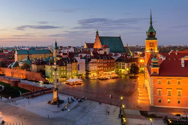 Városnézés Lengyelországban Varsói Városkép Castle Tér Varsó Óvárosában Gyönyörű Éjszakai — Stock Fotó