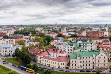 Vyborg kasabası, Rusya - 21 Eylül 2019: Vyborg şehri. Vyborg 'un güzel hava manzarası