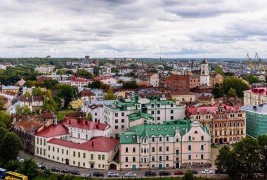 Vyborg kasabası, Rusya - 21 Eylül 2019: Vyborg şehri. Vyborg 'un güzel hava manzarası