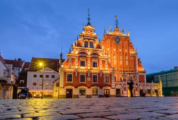 Riga Lettország 2019 Október Lettország Városnézés Városháza Tér House Blackheads — Stock Fotó