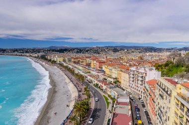 Nice, Fransa - 7 Mart 2018: Nice şehrinin güzel panoramik hava manzarası