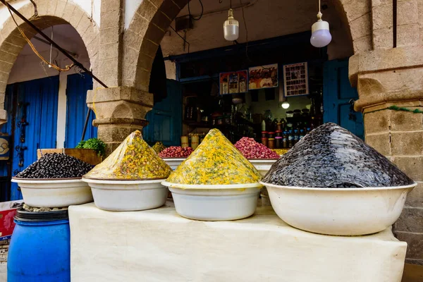 Essaouira Marokko December 2018 Kleurrijke Oosterse Markt Marokko Zakken Specerijen — Stockfoto