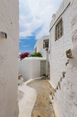 Chora şehrinin geleneksel sokakları, Patmos Adası, Dodecanese, Yunanistan
