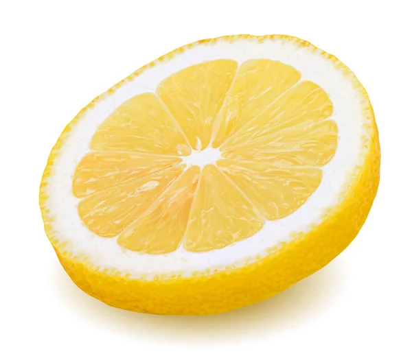 在白色背景上分离的带有剪切路径的新鲜柠檬片 — 图库照片