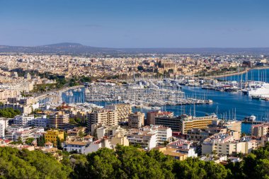 Palma de Mallorca şehri. Palma de Mallorca 'nın güzel hava manzarası, Balearic Adaları, Mallorca Adası, İspanya.