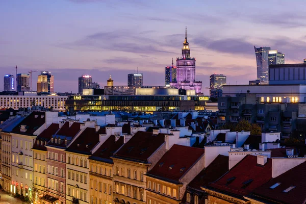 Warschau Polen Oktober 2019 Stadtbild Von Warschau Bei Nacht Dächer — Stockfoto