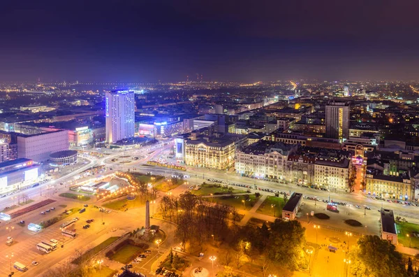Varsovia Polonia Noviembre 2016 Vista Aérea Nocturna Varsovia — Foto de Stock