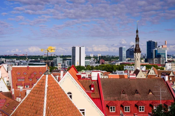 爱沙尼亚塔林 2019年8月2日 爱沙尼亚观光 塔林老城的空中景观 经典的城市意境观 — 图库照片
