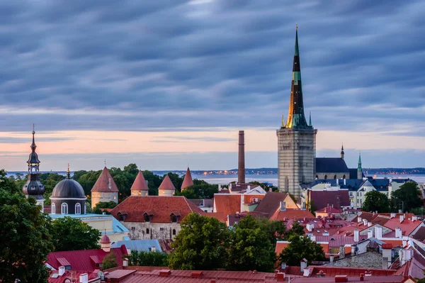공중에서 에스토니아 전형적 이오니아식 시각의 도시입니다 올라프 교회의 — 스톡 사진